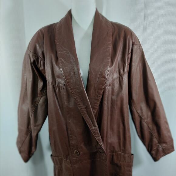 JAMES RIVER TRADERS! PECAN BROWN GENUINE LEATHER FULL LENGTH COAT, JACKET! SZ 12 - Picture 4 of 12